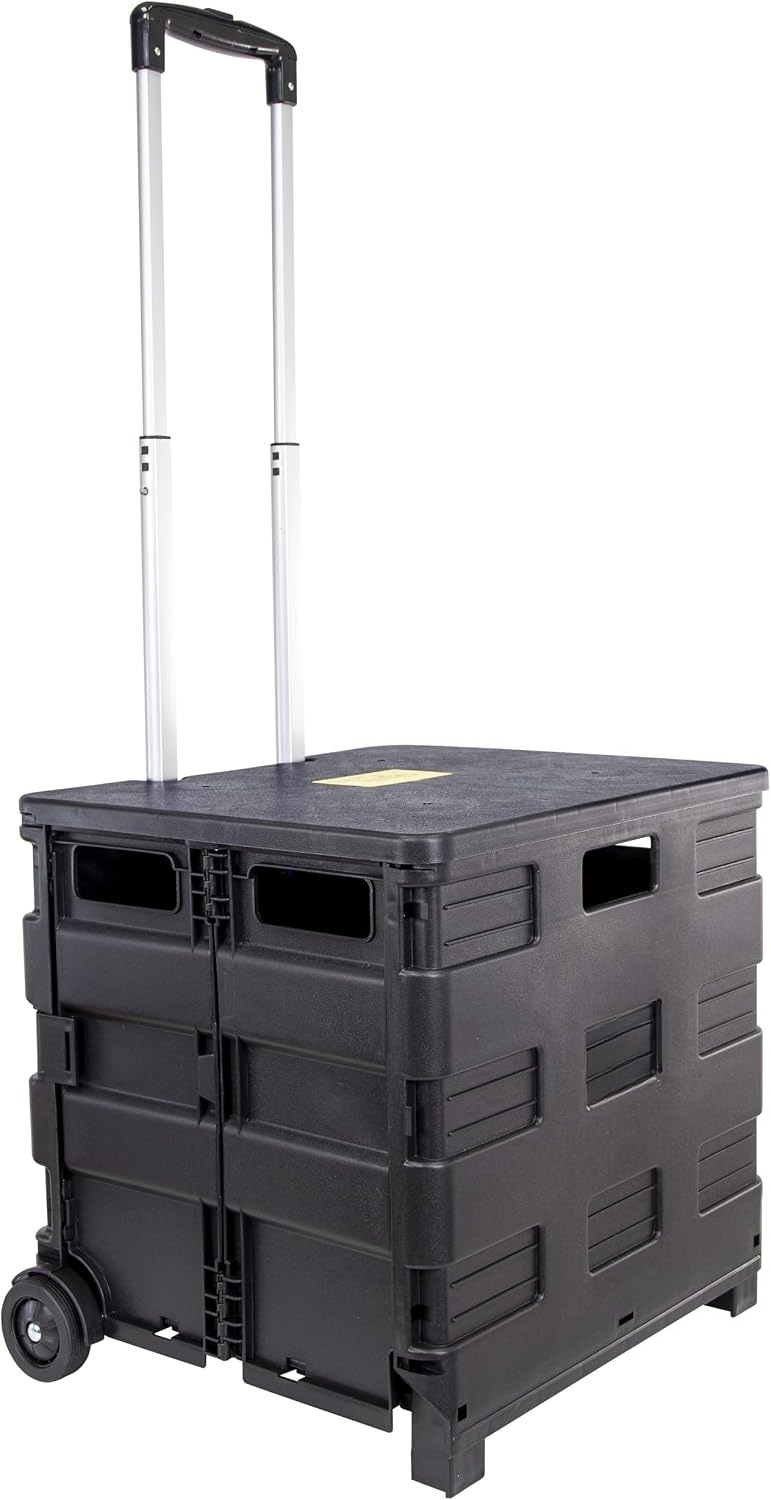 Office Supply Cart - Черная прочная пластиковая складная тележка-ящик на